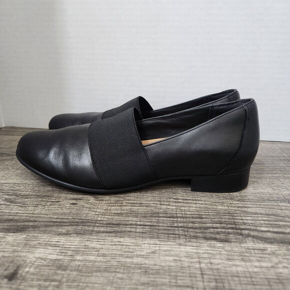 Clarks Unstructured Women 7 Black Leather Juliet Gem Slip On Flats - Picture 4 of 10